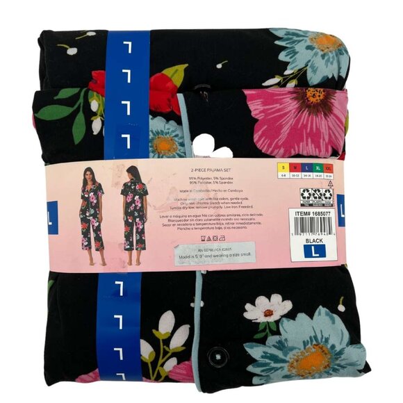 Room Service Women's Black Floral Pyjama Set: 2 Pieces / Various Sizes - Picture 2 of 3